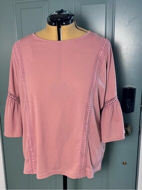 Lauren Conrad LC Crochet Trim Bell Sleeve Blouse Women XL Boho Feminine Top